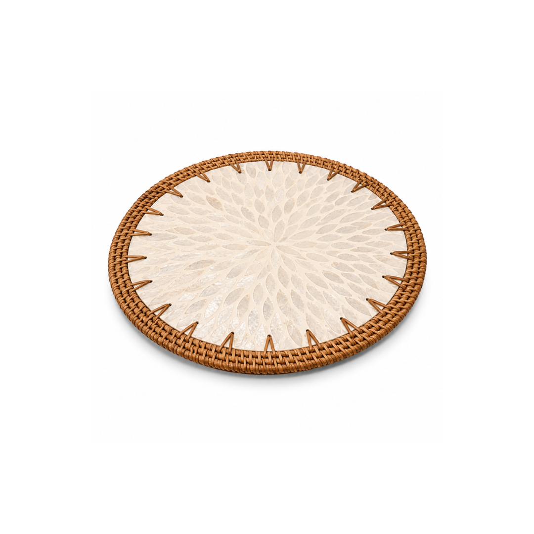 Handcrafted Mother-of-Pearl & Rattan Plate Charger | 4 AND MORE: $8 ea.