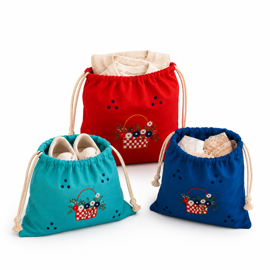 Embroidered Linen Travel Storage Bag