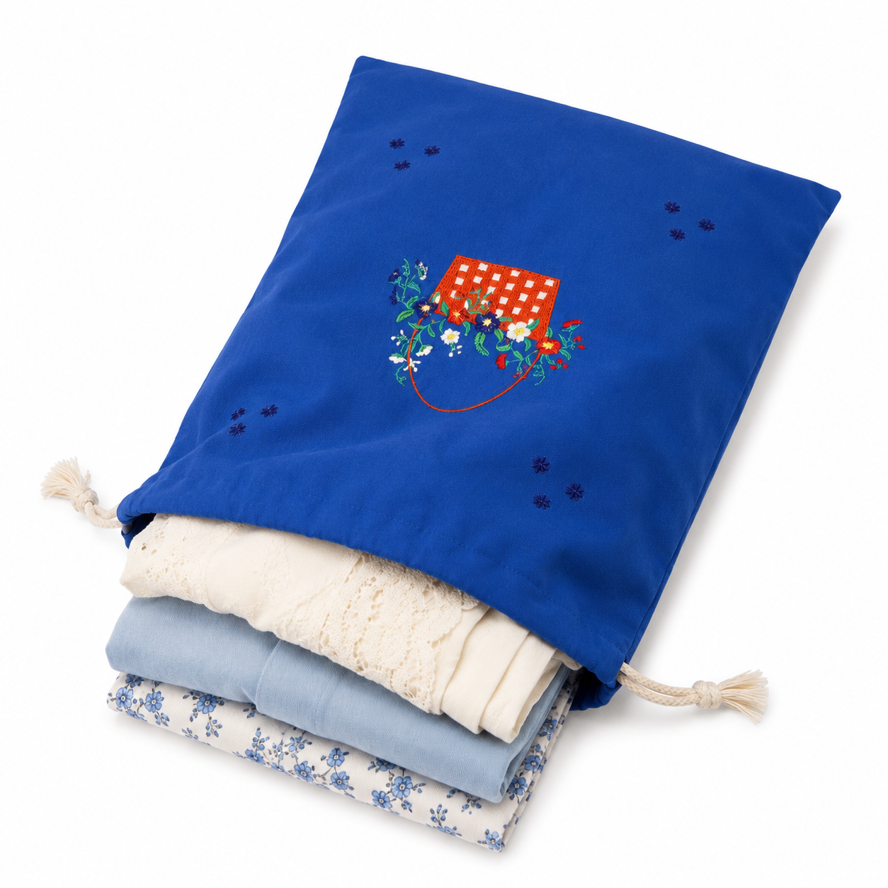 Embroidered Linen Travel Storage Bag