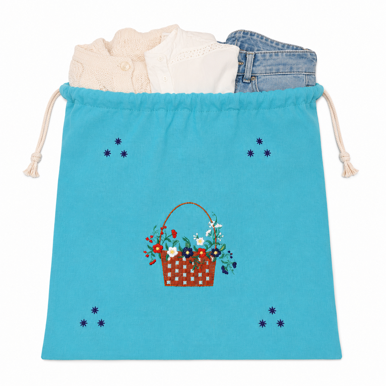 Embroidered Linen Travel Storage Bag