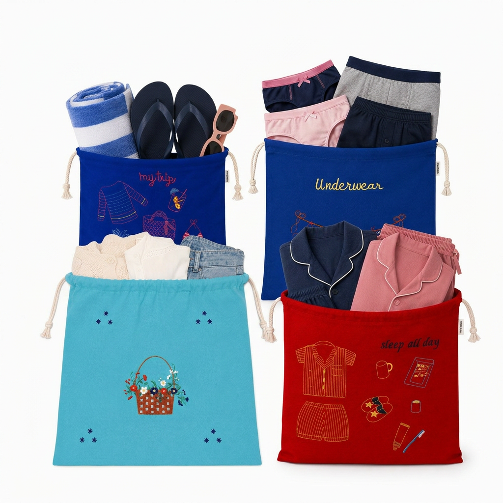 Embroidered Linen Travel Storage Bag