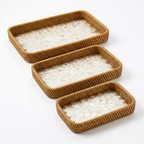 Handwoven Rattan & Mother of Pearl Tray Set