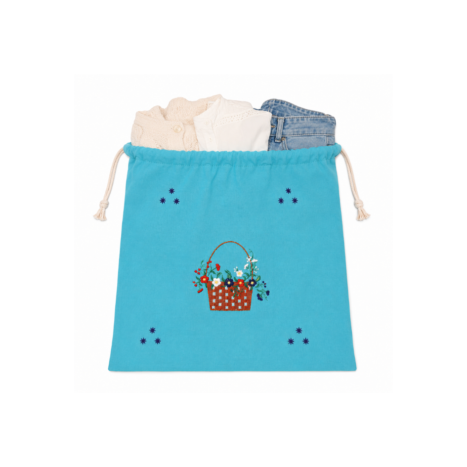 Embroidered Linen Travel Storage Bag
