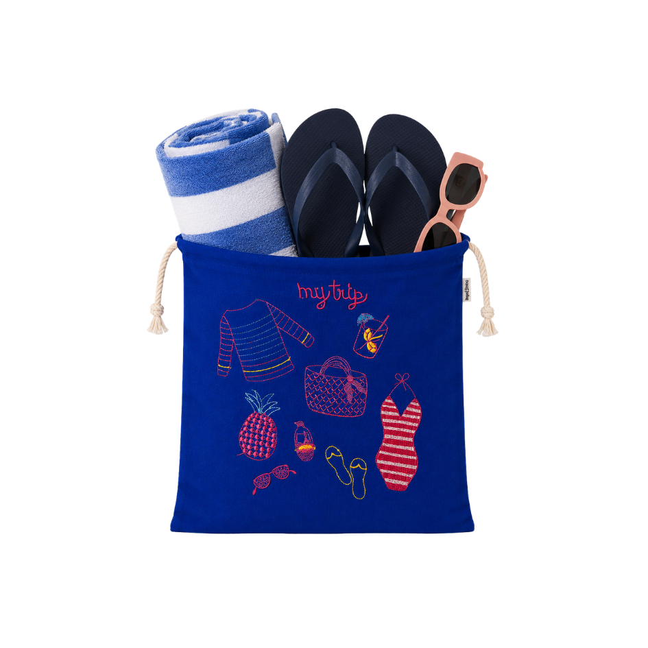 Embroidered Linen Travel Storage Bag