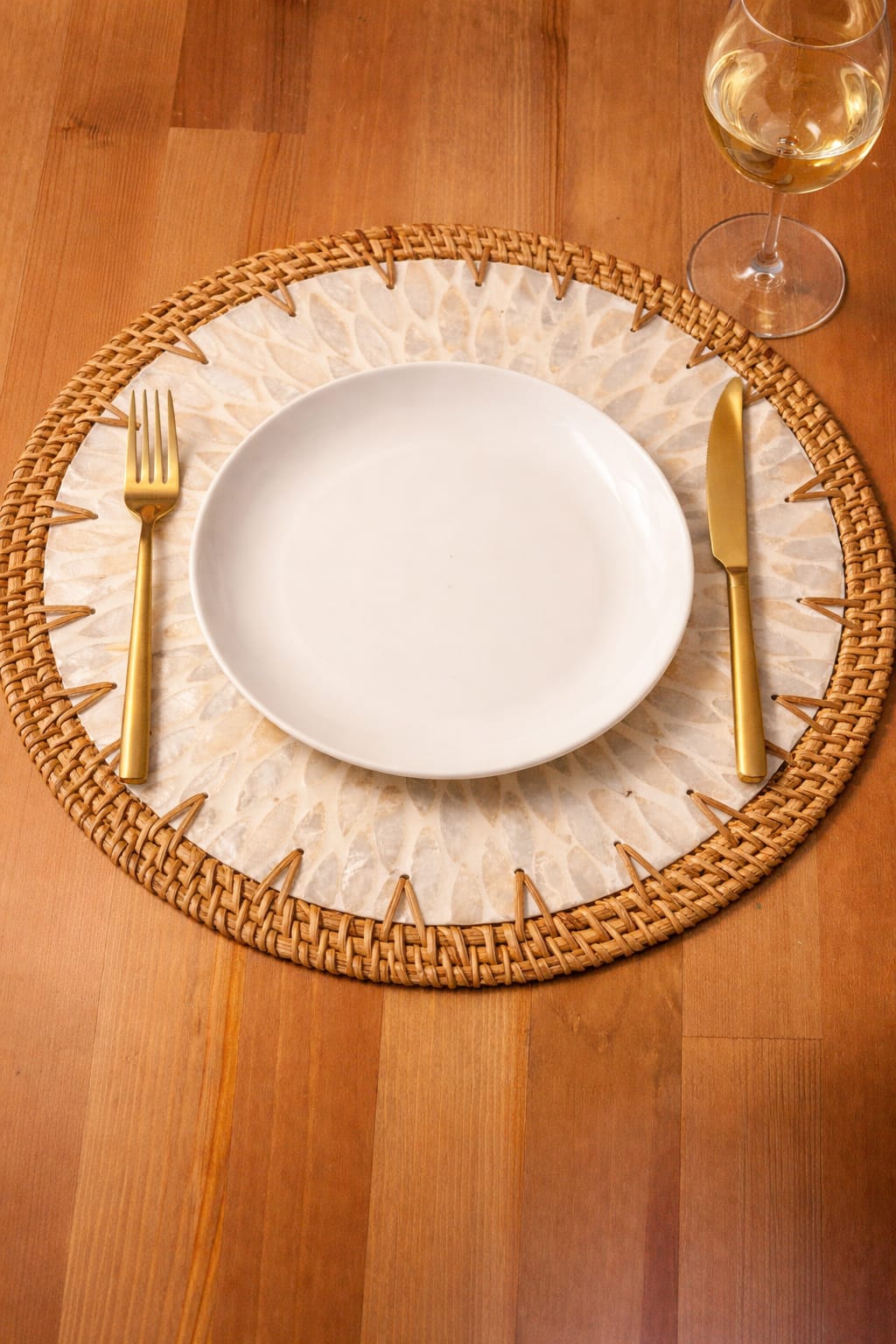 Handcrafted Mother-of-Pearl & Rattan Plate Charger | 4 AND MORE: $8 ea.
