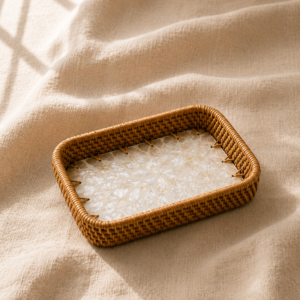 Handwoven Rattan & Mother of Pearl Tray Set - Image 2
